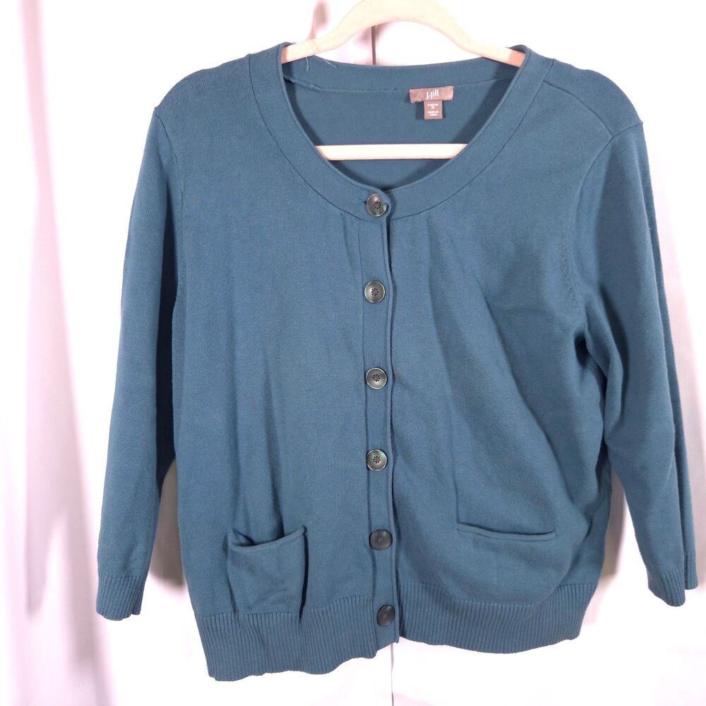J‎ Jill Teal 3/4 Sleeve Cardigan Sweater Womens Medium